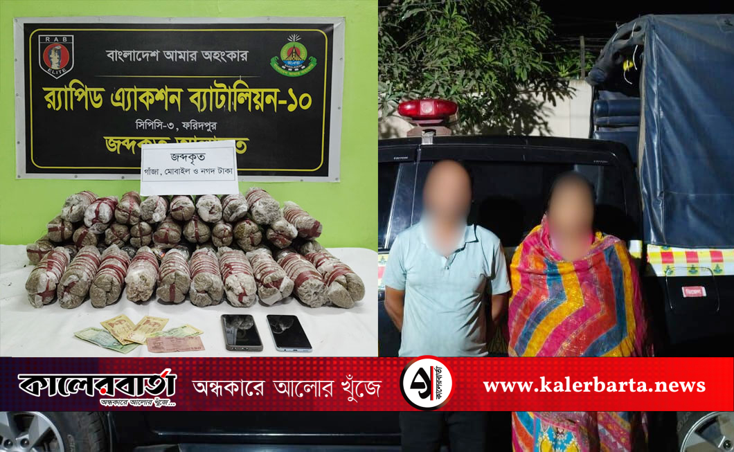 র‌্যাব-১০ এর অভিযানে বিপুল পরিমাণ গাঁজাসহ স্বামী-স্ত্রী আটক