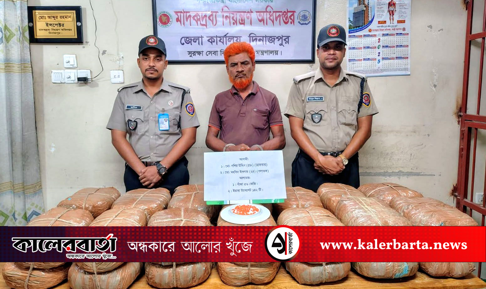 দিনাজপুরে মাদকদ্রব্য নিয়ন্ত্রণ অধিদপ্তরের অভিযানে ৫৬ কেজি গাঁজা ও ১৪২ পিস ইয়াবাসহ আটক-১, কালের বার্তা