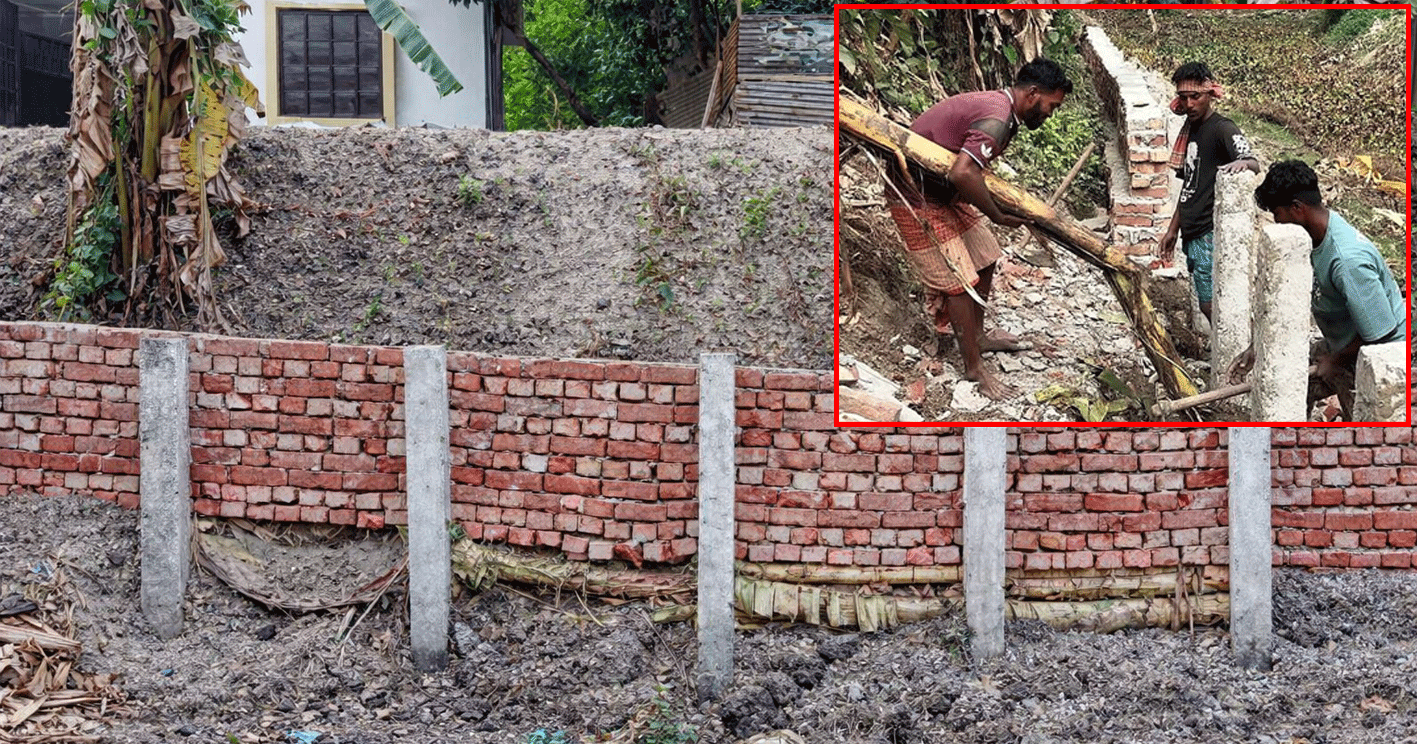 নয়া কৌশল, গাইড ওয়ালের নিচে ‘কলা-কৌশল’! শিবচরে ঠিকাদারের অভিনব নির্মাণ