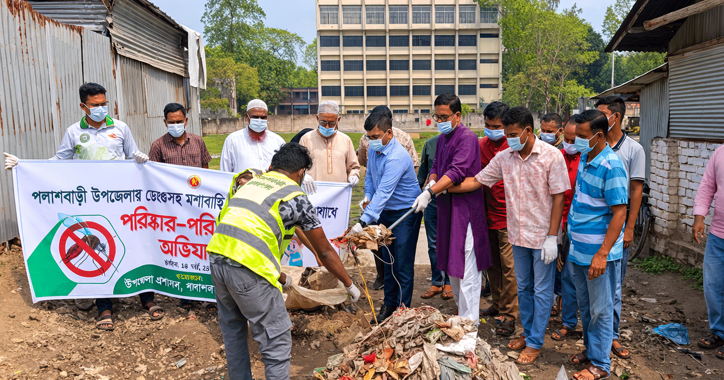 পলাশবাড়ীতে ডেঙ্গুসহ মশাবাহিত রোগ প্রতিরোধে পরিচ্ছন্নতা অভিযানের উদ্বোধন