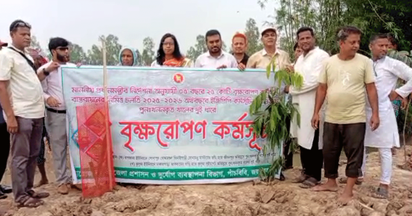 পাঁচবিবিতে খালের পাড়ে বৃক্ষরোপণ