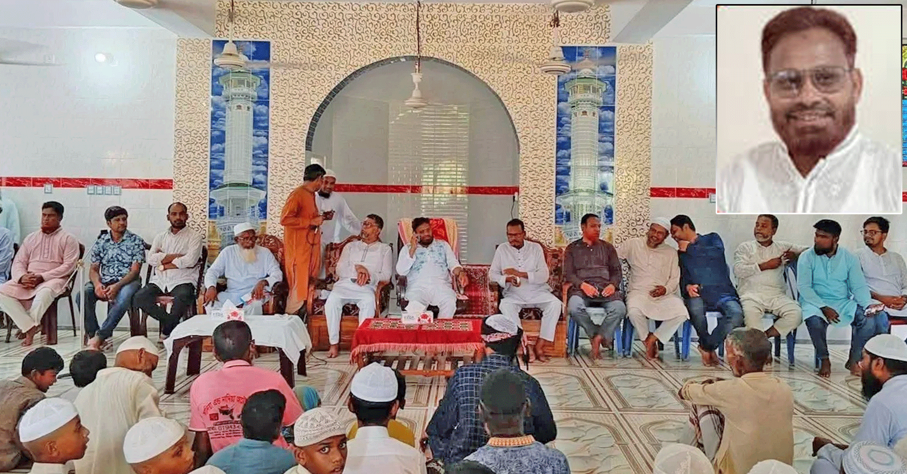 মসজিদের ভেতর চেয়ার-টেবিল-সোফা বসিয়ে বিএনপি সংসদ সদস্যের সভা